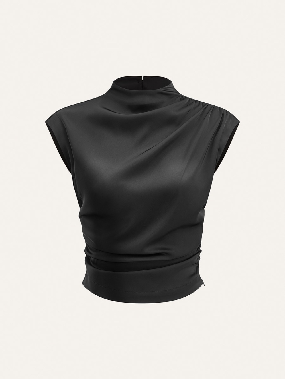 Commense Mock Neck Cap Sleeve Ruched Top